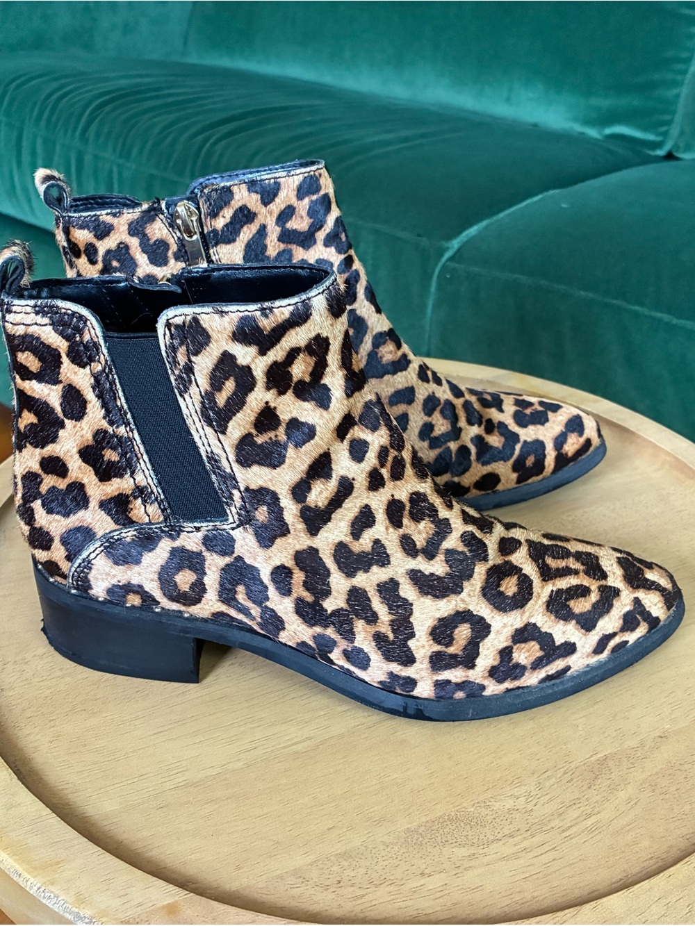 Franco Sarto Leopard Print Chelsea Ankle Boots, size 7
